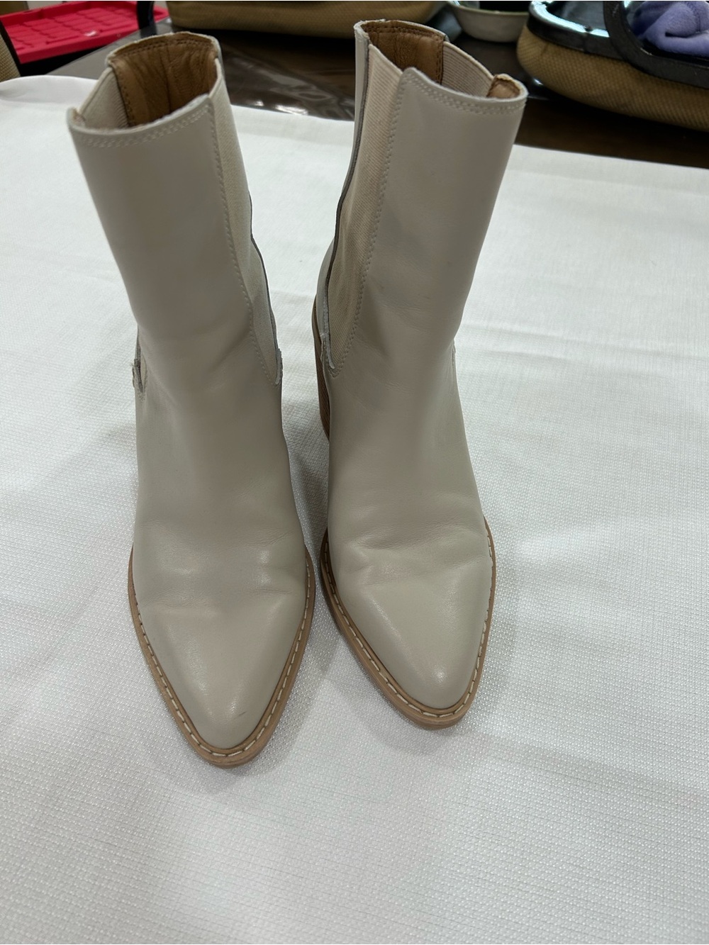 Crown Vintage Cream Pointed Toe Ankle Boots